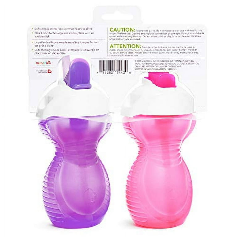 Munchkin Click Lock Flip Straw Cup, Pink/Purple, 9 Ounce, 2 Count