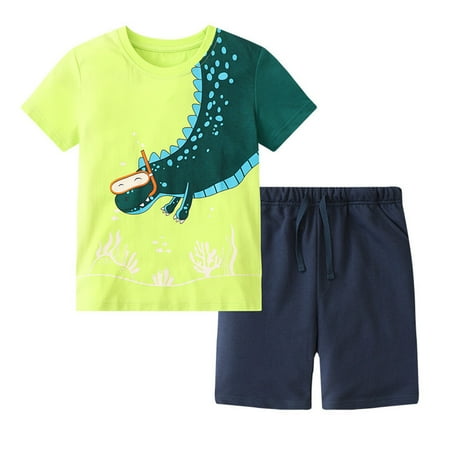 

Outfits for Kids Short Sleeve Cartoon Dinosaur Prints T-Shirt Shorts Leisure Sports Style Kids formal Suits for Boys