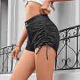 thumbnail image 5 of Women'S High Waisted Drawstring Ruched Tie Side Skinny Denim Stretch Shorts Black Grey XXL, 5 of 7