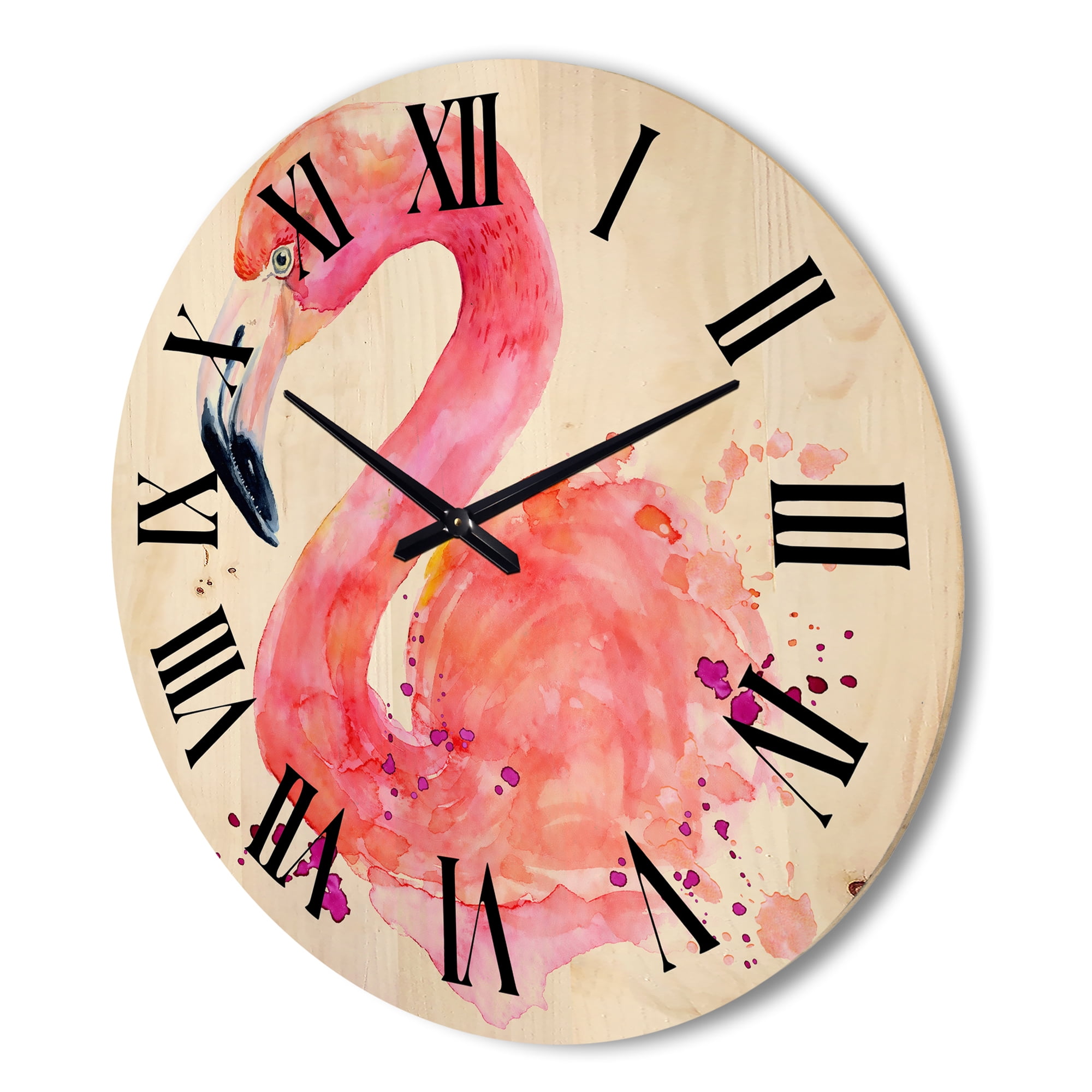 Designart 'Abstract Portrait of Pink Flamingo I' Farmhouse Wood Wall Clock