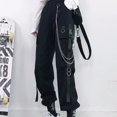 thumbnail image 2 of Pantalones negros atractivos de cintura alta adelgazantes para mujer, de otoño, holgados, rectos, estilo coreano, con cadena de moda, 2 of 6