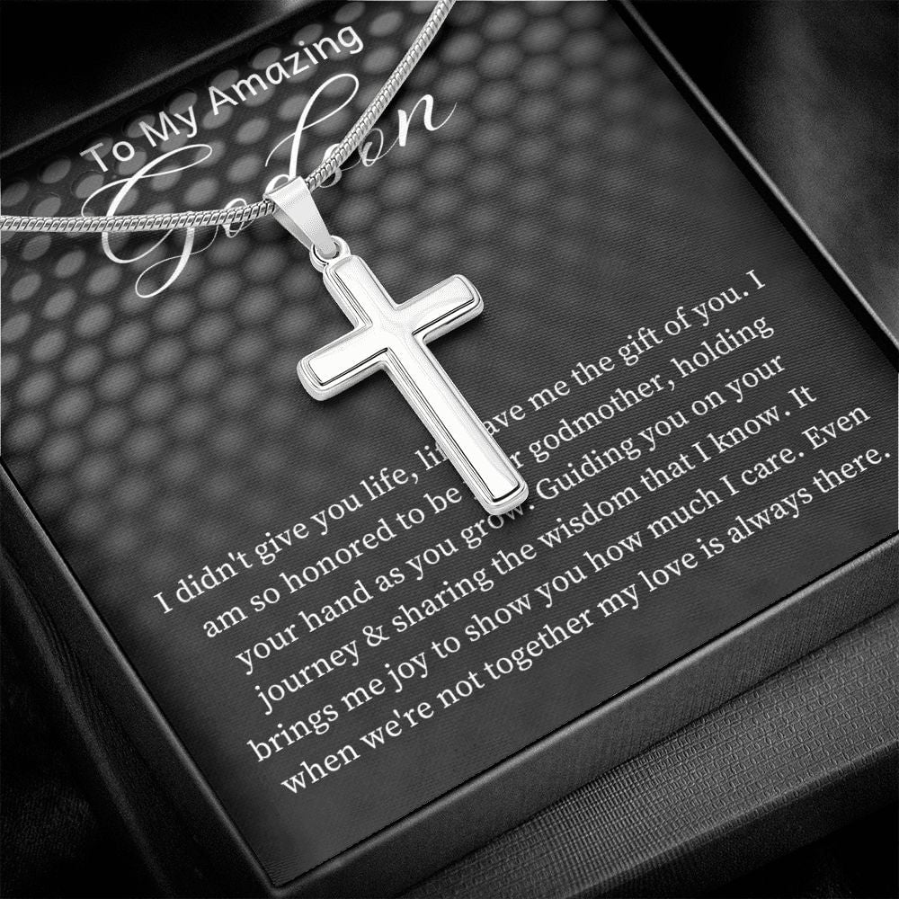 Godson Baptism Gift Cross Necklace, Gift From Godfather, Godson First Communion Gift, Godson Christmas Gift , Cross Necklace Gift From Godfather