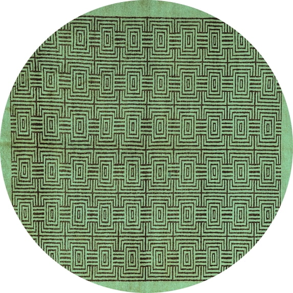 Ahgly Company Machine Washable Indoor Round Abstract Turquoise Blue Modern Area Rugs, 5' Round