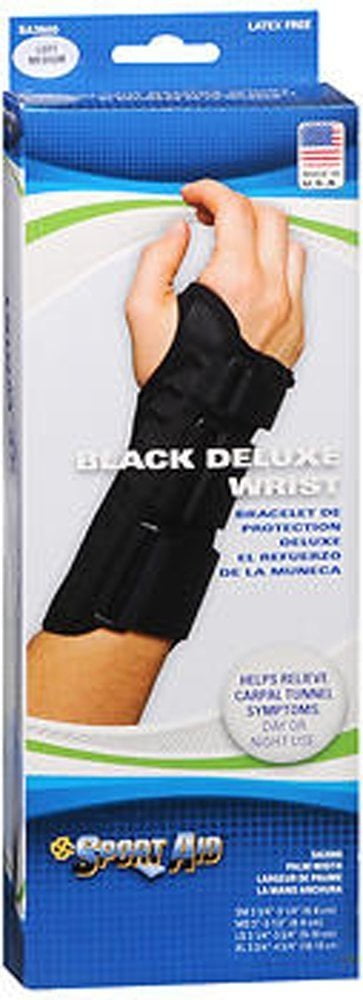 Sport Aid Deluxe Latex Free Left Wrist Brace, Medium, Black