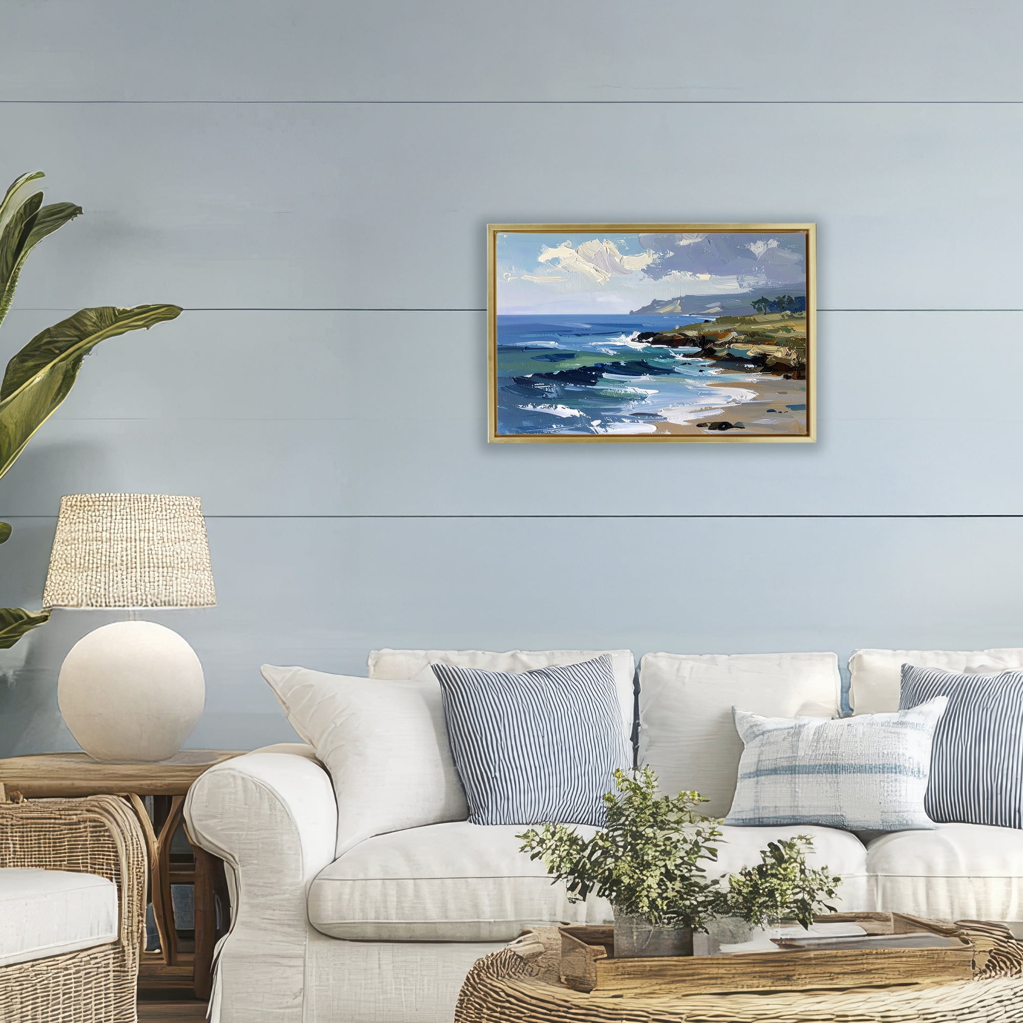 Stupell Industries Sky To Sea Impression Gold Framed Floater Canvas Wall Art, design by Alonza Saunders