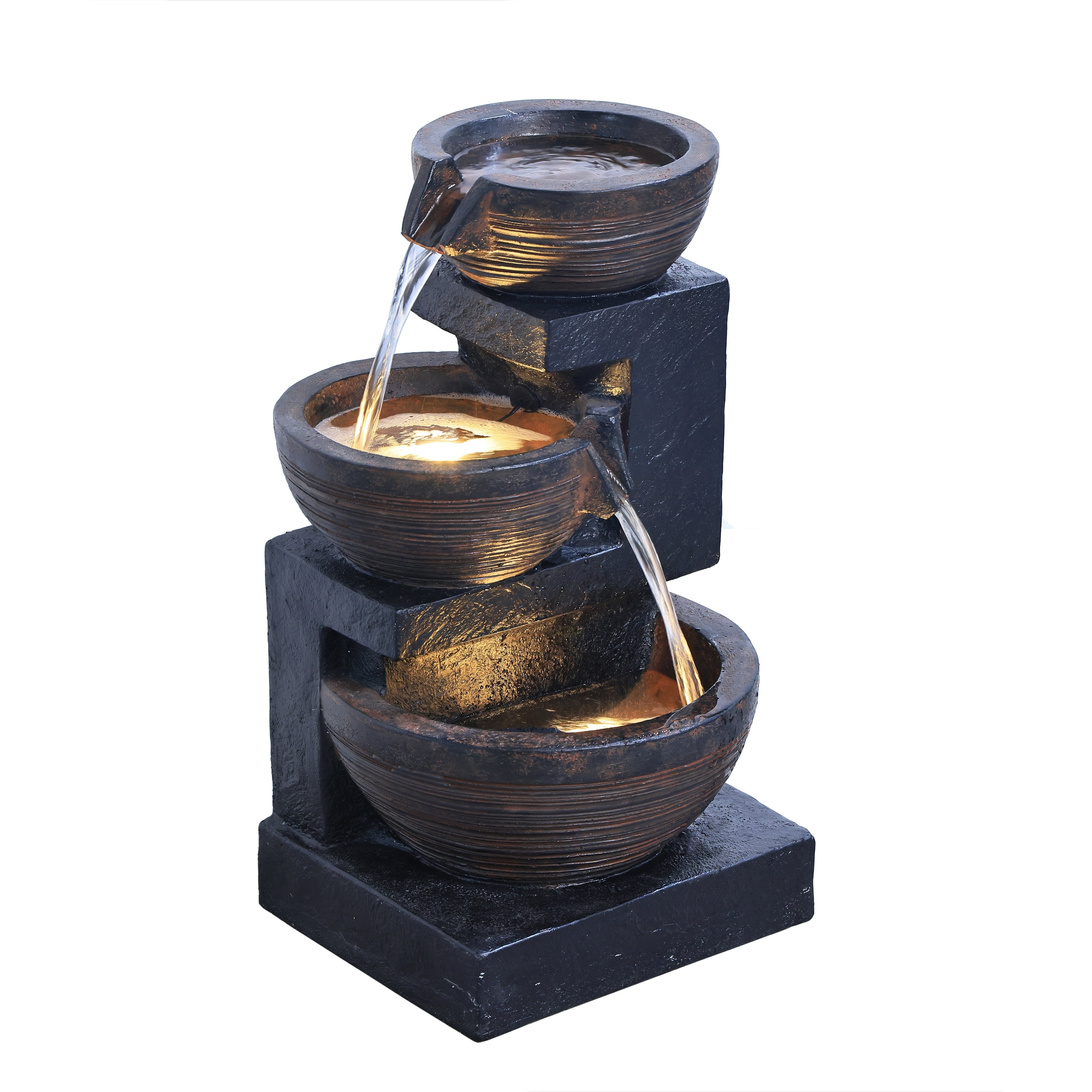 Enchanting Outdoor Fountain with 12 Warm White LED Lights - Black