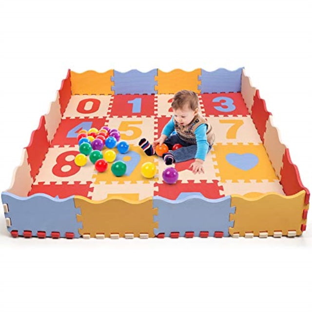 bammax baby puzzle play mat, extra thick (0.55") eva foam with fence