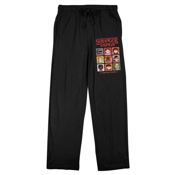 Stranger Things 5 Press Start Character Grid Adult Black Sleep Pajama Pants-XS