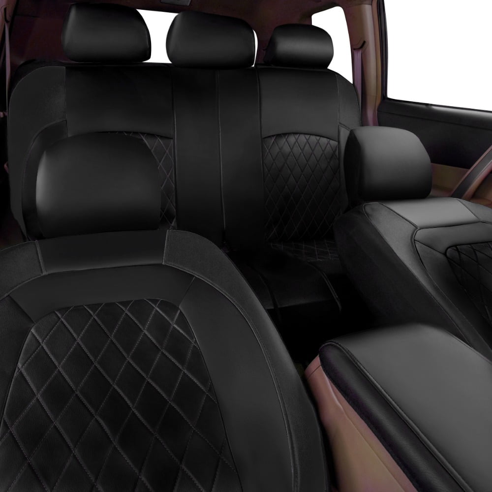 5 Seats Car Seat Cover, PU Leather Universal Seat Cover,Split Bench Compatible,Universal Fit for Auto Trucks Van SUV,Black