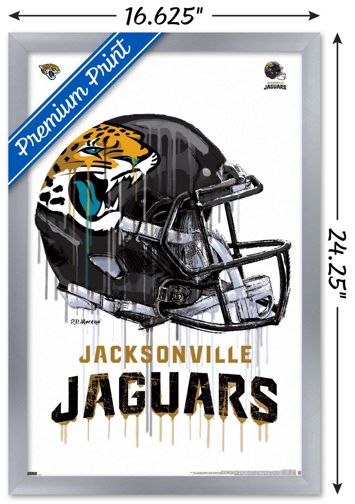 NFL JacksonVille Jaguars - Drip Helmet 20 Wall Poster, 14.725" x 22.375", Framed
