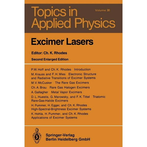 Topics in Applied Physics Excimer Lasers, Book 30, (Paperback)