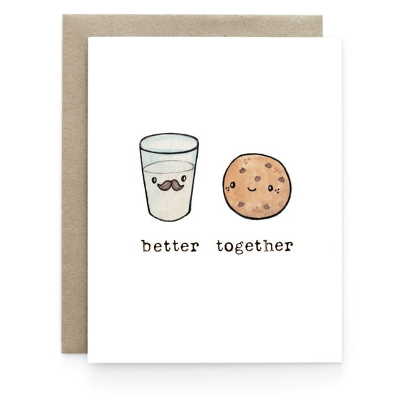 "Better Together" Greeting Card - Adorable Milk and Cookie Cartoon Design - Perfect for Friends, Anniversaries, and Loving Notes - Blank Inside with Envelope Included