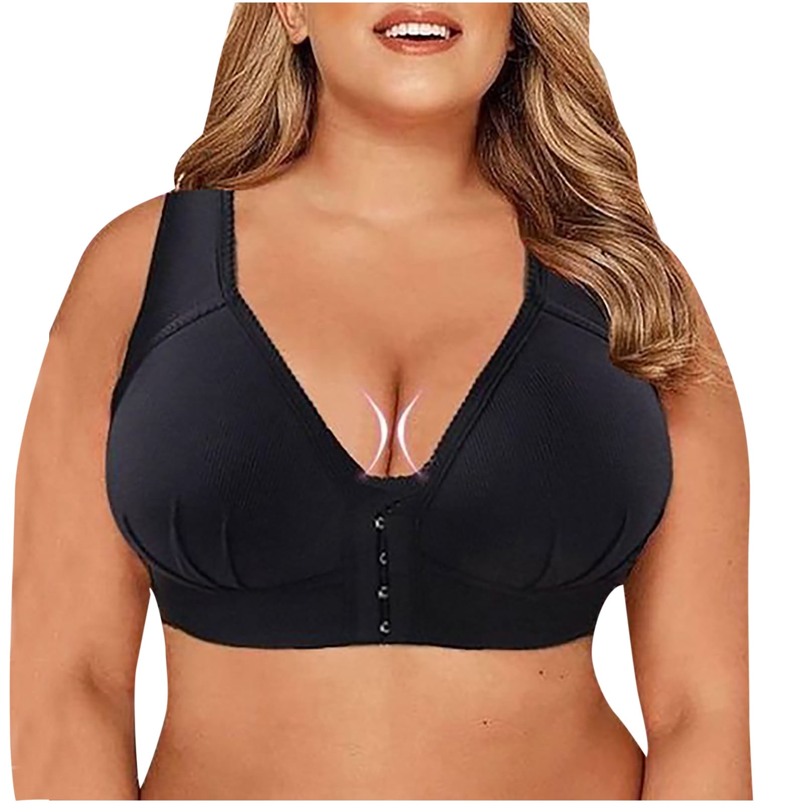 Qcmgmg T-Shirt Bras for Women Plus Size Front Closure Seamless Full  Coverage Comfort T-Shirt Bra Black 3XL