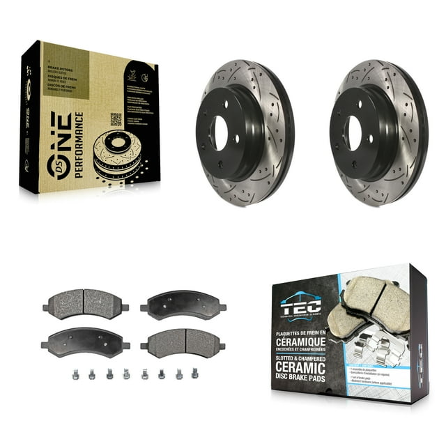 Transit Auto Front Coated Drilled Slotted Disc Brake Rotors and Ceramic Pads Kit for Car Ram 1500 Classic Dodge Chrysler Aspen Durango KDT-100041