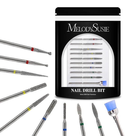 MelodySusie 10pcs Nail Drill Bits Set, 3/32 Inch Diamond Cuticle Nail Bits Kit for Nail E-File