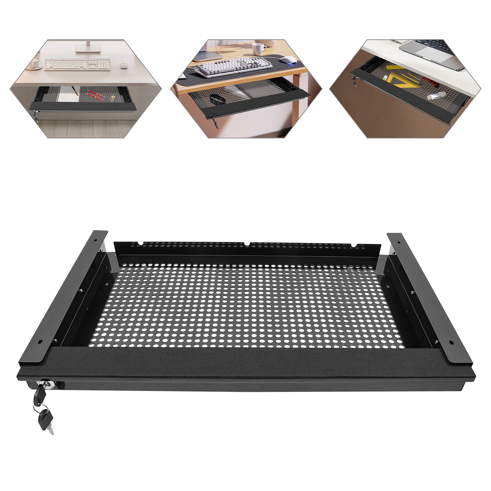 Under Desk Mounted Sliding Pull-out Drawer for Storing Keyboard, Mouse, Pen, Pencil or Other Small Items