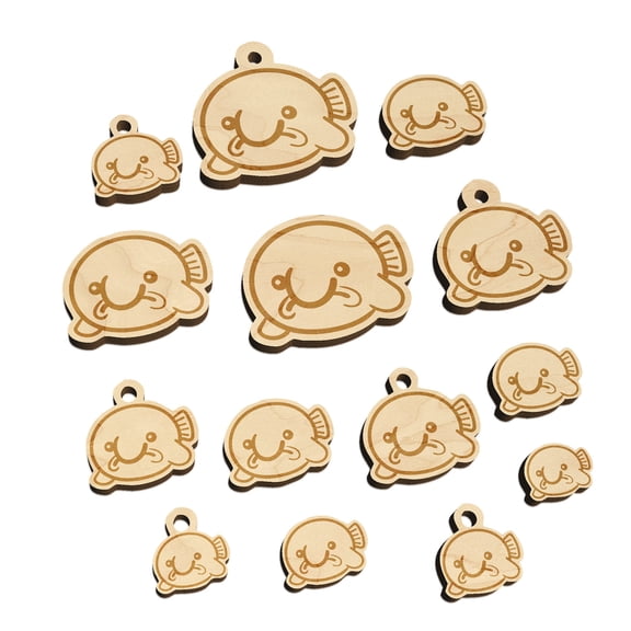 Kawaii Sad Blobfish Wood Mini Charms Shapes DIY Craft Jewelry - With Hole - Various Sizes (16pcs)