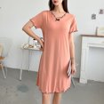 thumbnail image 4 of Aobny Cotton Mumu Nightgown Orange Women Modal Chemise Crew Neck Long Short Sleeve Plus Size Pajamas,M, 4 of 9
