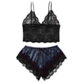 thumbnail image 2 of Plus Size Pajama Set New Womens Floral Lace Pajamas Set Sleepwear Cami Tops Bra and Panty 2 Piece Nightwear Pjs Loungewear Sets Style B-29 Blue L, 2 of 3