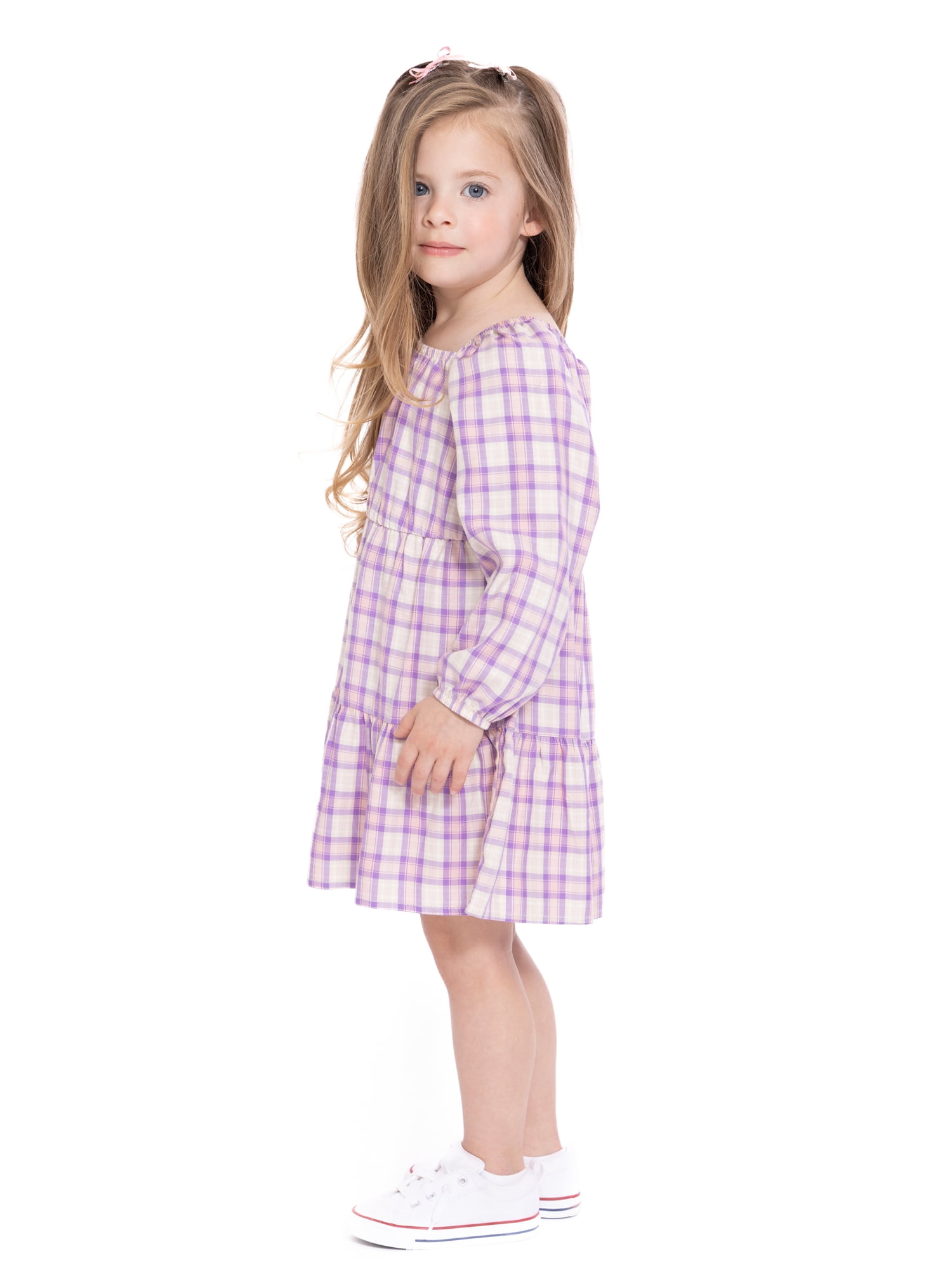 Wonder Nation Toddler Girl Long Sleeve Plaid Printed Dress, Sizes 12M-5T