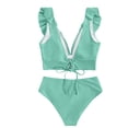 thumbnail image 3 of MGDXOX Women's Cute Ruffle Vneck Bikini Set Summer Beach Two Piece Swimsuit Tie Back Bathing Suit Cruise Outfits Mint Green S, 3 of 5