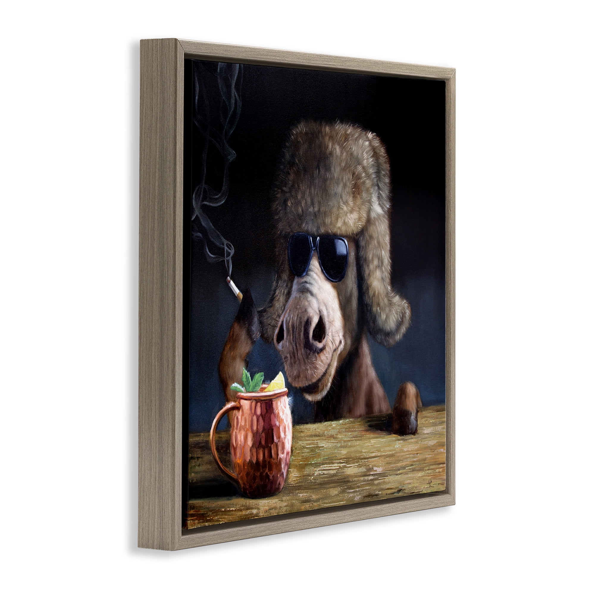 Stupell Industries Moscow Mule Funny Animal Animals & Insects Painting Brown Floater Framed Canvas Art Print Wall Art, 25 x 25