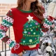thumbnail image 2 of Suéter de punto de invierno 2024 para mujer, jersey holgado rojo con cuello redondo, jersey para mujer, suéter elegante de primavera y Año Nuevo, suéter navideño de moda, 2 of 5