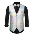 thumbnail image 2 of pstuiky Camiseta sin mangas para hombre, Blusa sin mangas con cuello en V, botones y pajarita con bolsillos estampados a la moda para hombre Chaleco de hombre s, 2 of 9