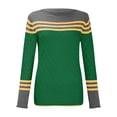 thumbnail image 3 of Green Womens Tops Women's Casual Hook Temperament Top Europe and The United States Long Sleeve Knitted Striped Matching Color Crew Neck Sweater Pullover Top Fall Outfits for Women 2025, 3 of 4