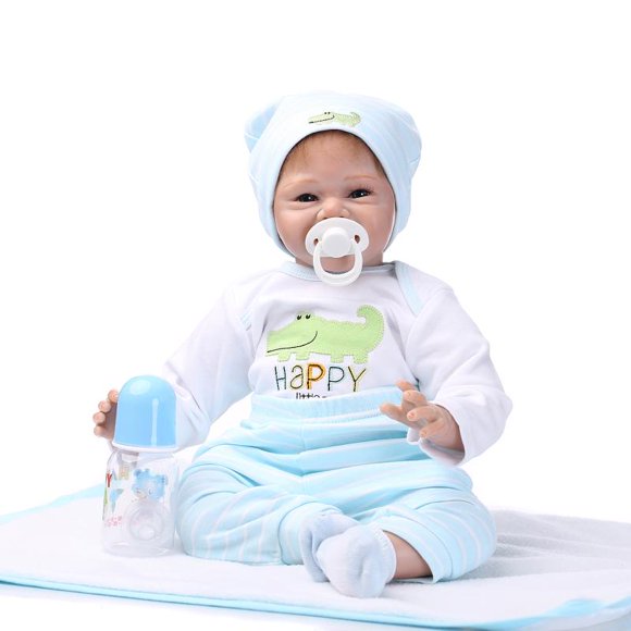 LuckyFine 22'' Handmade Lifelike Baby Boy Girl Silicone Vinyl Reborn Baby Dolls & Clothes - Gift