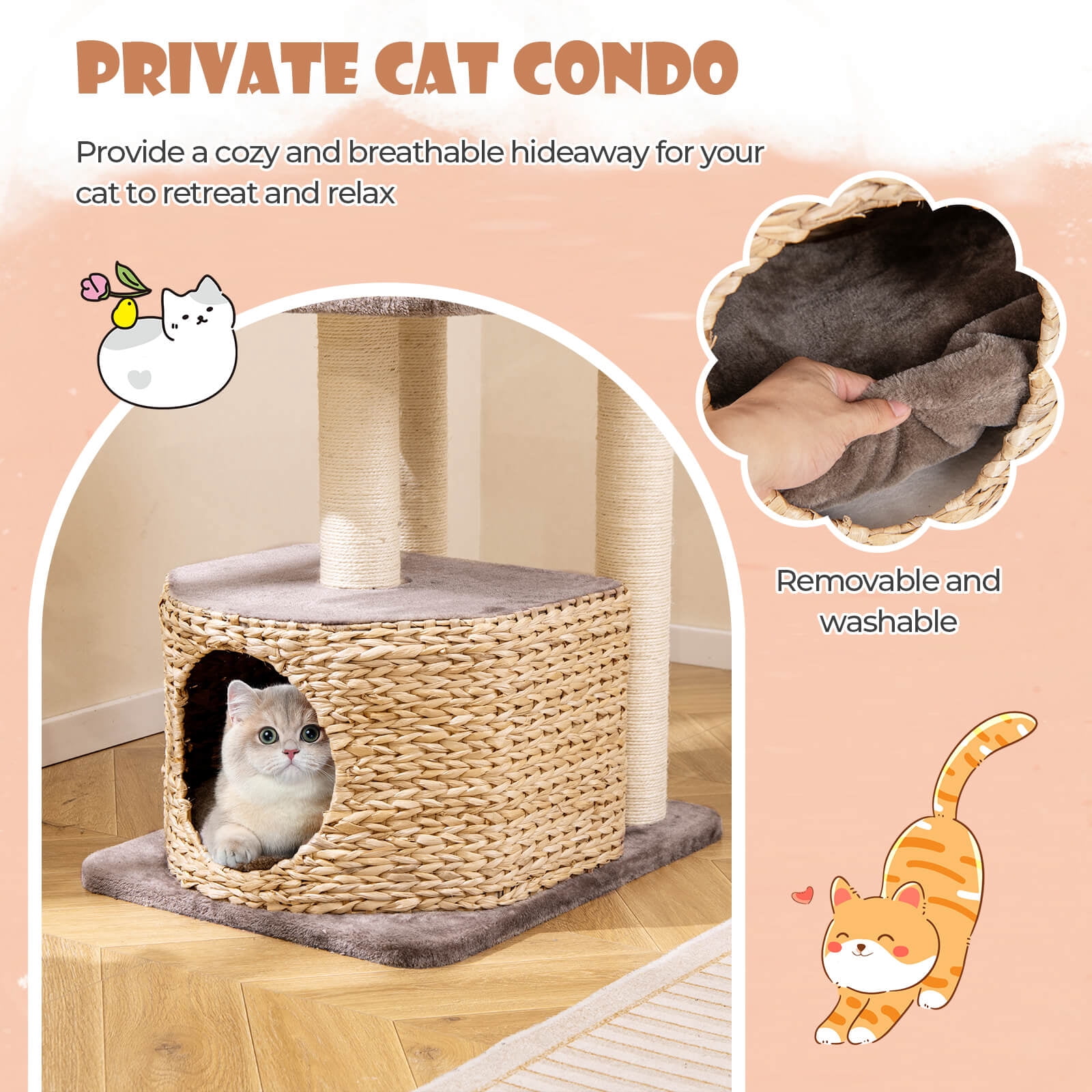 Infans 52" Cattail Cat Tower w/ Sisal Scratching Posts Perch Dangling Ball Cat Tree