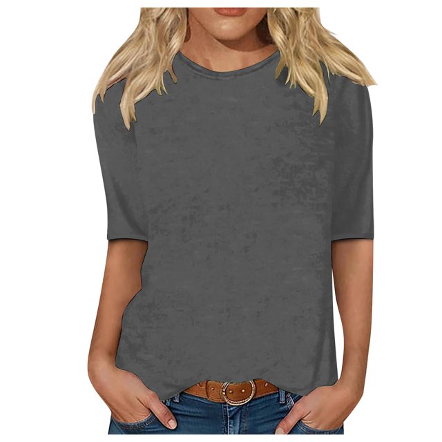 Hauts pour Femmes T-Shirts Col Rond Manches 3/4 Blouse Imprimée Confortable pour Sortir Gris m