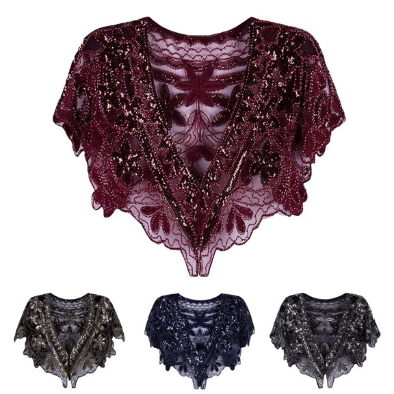 jiaxiM Shawl Wraps for Women 1920s Beaded Shawl Wrap for Women, Sequin Fringe Evening Cape, Flapper Cover Up for Party, Wedding, Gatsby