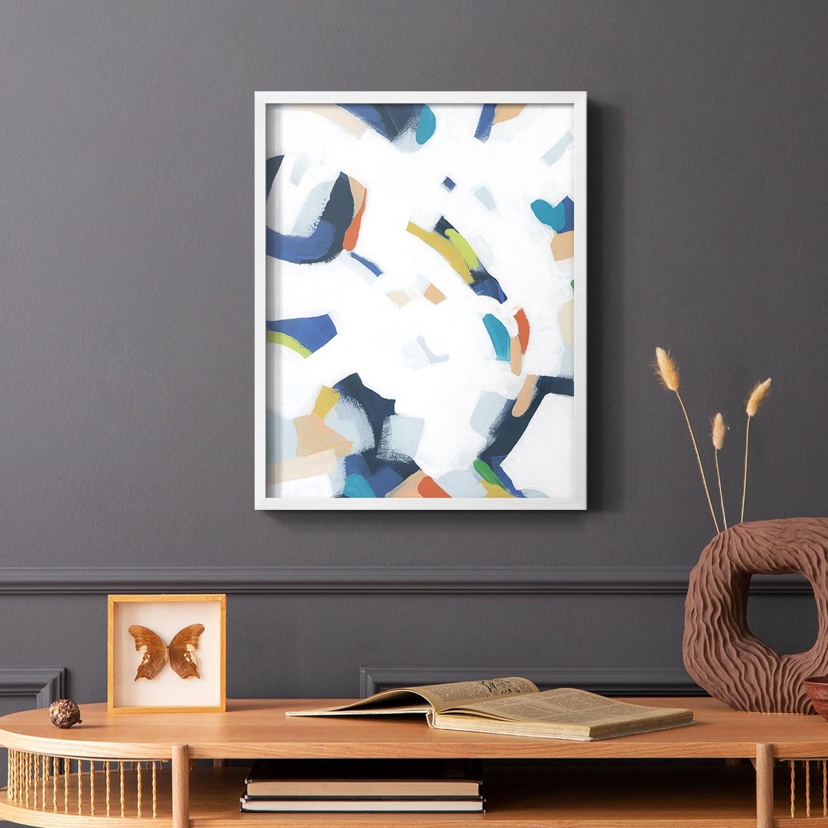 Bright Orbit I Framed Print in White Solid Wood Framed Print No Nail Hanging