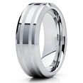 thumbnail image 2 of 8mm Polished Silver Tungsten Carbide Wedding Band Matte Double Groove Beveled Edge Unisex Ring 11, 2 of 4
