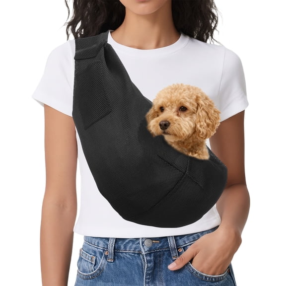 Uxcell Dog Sling Carrier for Small Dogs and Cats Up to 16.5 Lbs, Breathable Mesh with Pocket Pet Sling Carrier Safety Harness, (Black, 1 Pcs) Intended for Outdoor / Camp / Travel