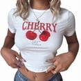 thumbnail image 2 of Women'S Y2K Graphic Shirt Cherry Print Short Sleeve Slim Fitted Summer Vintage Cropped Tee White M, 2 of 8