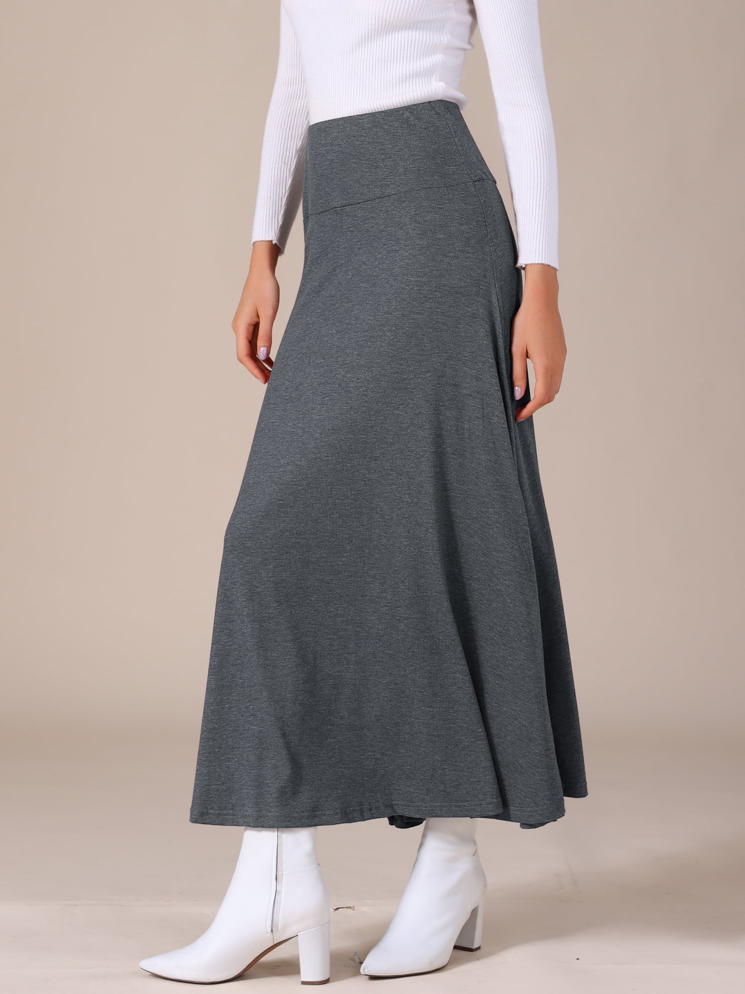 DARING DIVA Women's Foldable High Waist Flowy Flare Maxi Skirts XL Dark Gray
