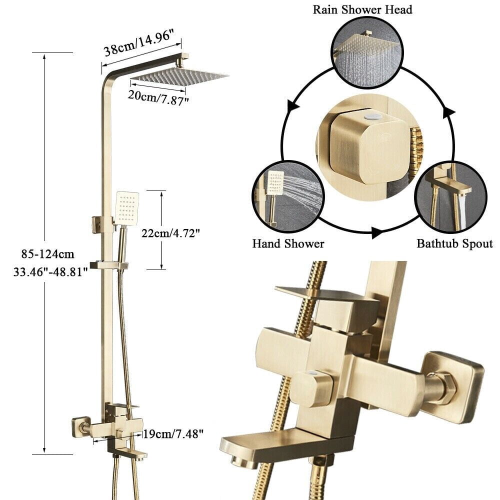 Brushed Gold Shower Faucet set Exposed Shower System 8inch Rain Shower Head Comb