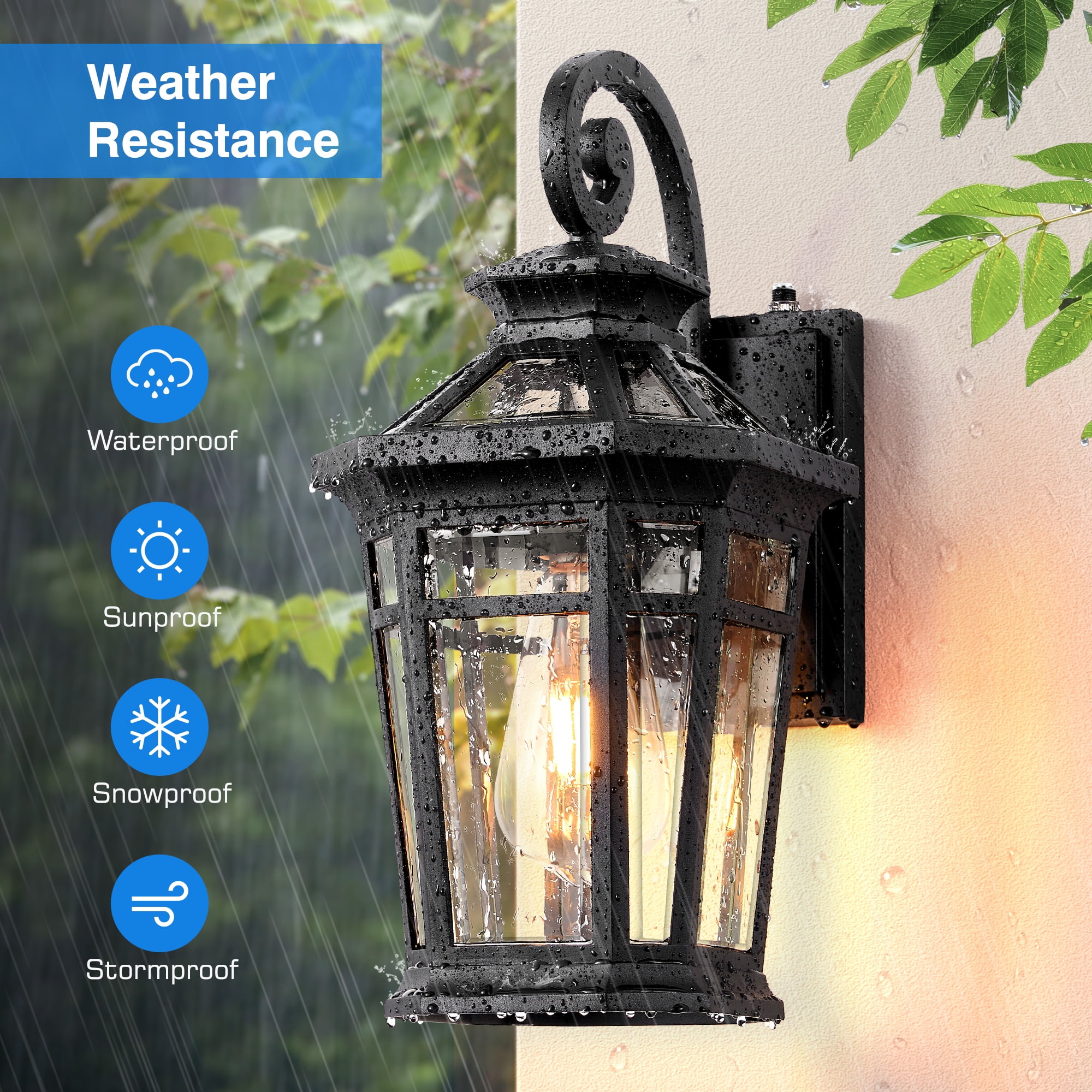 Outdoor Light Fixtures Wall Mount, 2-Pack Outdoor Wall Sconce Dusk to Dawn, Exterior Lantern with E26 Base, Matte Black Finish Coach Lights for Garage, Waterproof Outside Lights for House