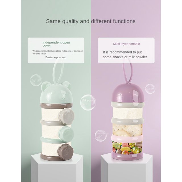 Caja portátil de almacenamiento de alimentos para bebés con estilo de oso de 4 capas, caja de leche en polvo infantil de dibujos animados de cereales con múltiples aberturas, contenedor de aperitivos para ni?os peque?os LingWen 8390612196430