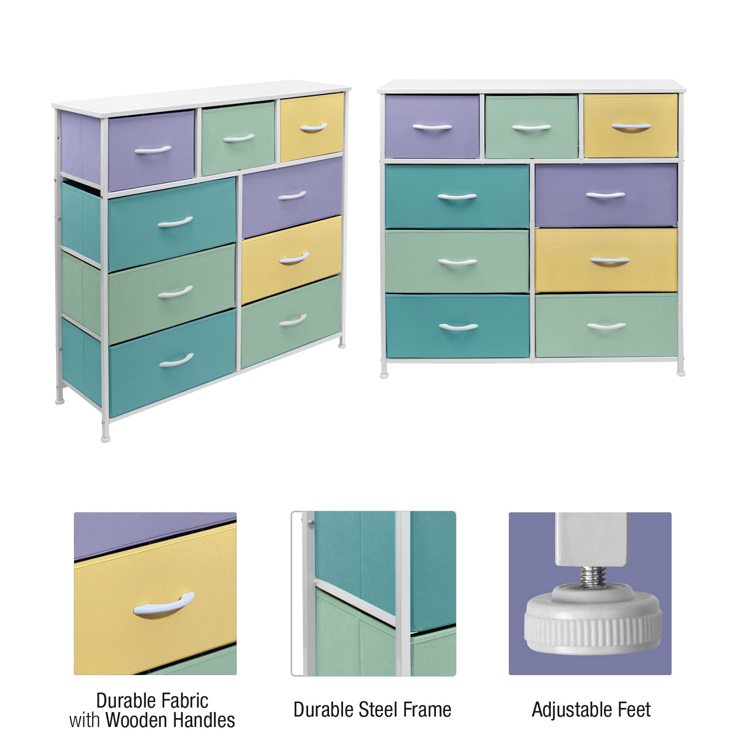 Sorbus Kids Dresser with 9 Drawers - Furniture Storage Chest Tower Unit for Bedroom, Hallway, Closet, Office Organization - Steel Frame, Wood Top, Tie-dye Fabric Bins (Pastel 2, Pastel)