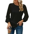 thumbnail image 7 of Mengpipi Women's Long Sleeve Blouse Lace Waffle Knit Loose Casual Tops, Black-L(US 12-14), 7 of 7
