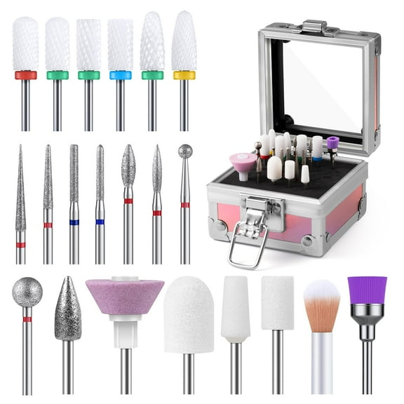 Juego de brocas para uñas MelodySusie con funda portátil, 21 unidades
