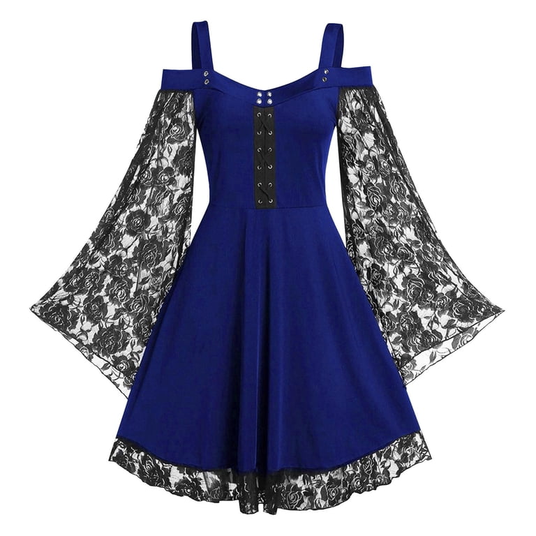 Women Cold Cross Dress Corn Lace Flare Sling Fashion Sleeve Shoulder Insert  Up Plus Size Dress - Walmart.com