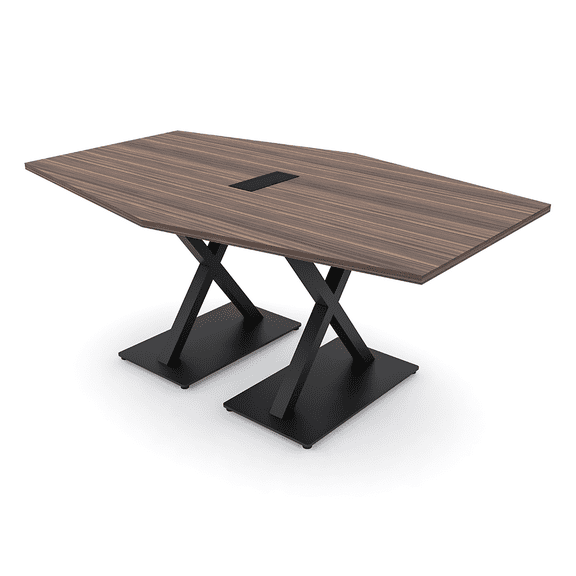 6 Person Hexagon Conference Table With X Shaped Base And Electric Unit