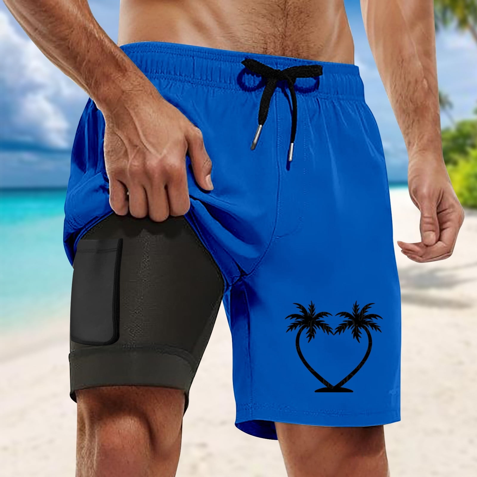 FUZHIQ Men Beach Shorts Casual Solid Color Quick-Dry 4th Of July Swim Trunks with Compression Liner Stretch Fabric Beach Shorts Bathing Suits,XXXXXL