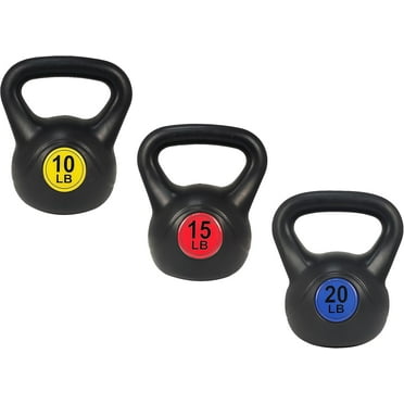 3-Pieces, Wide Grip Kettlebell Exercise Fitness Weight Set, 10lb, 15lb and 20lb Kettlebells