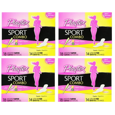 Playtex Sport Combo: 10 Unscented Regular Tampons, 8 Unscented Super Tampons and 14 Ultra Thin Pads (Pack of 4) + Yes to Tomatoes Moisturizing Single Use
