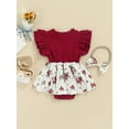 thumbnail image 4 of Qmyliery Infant Girl Sweet Summer Romper, Ruffled Fly Sleeve Floral Bodysuit+Headband, 4 of 8